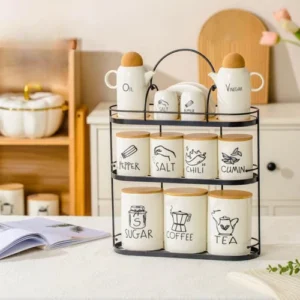 طقم توابل 12 قطعة + حامل معدن